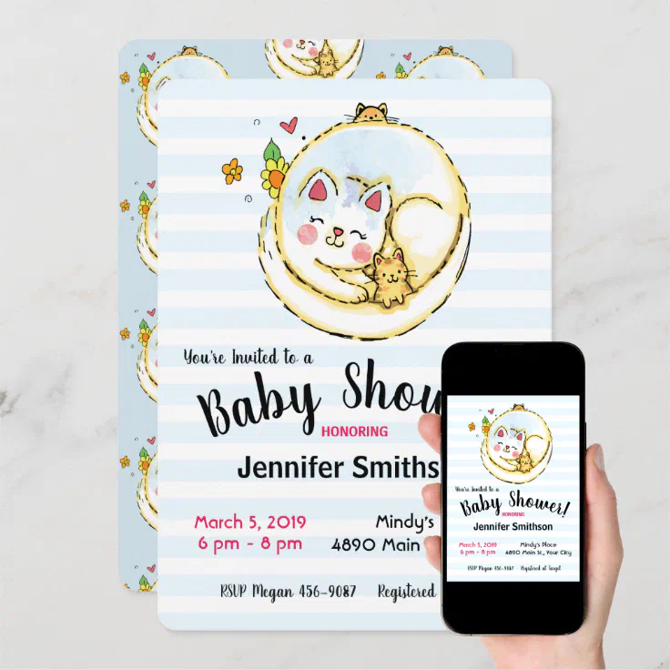 Cute Mama Cat and Kittens Baby Shower Invitations Zazzle