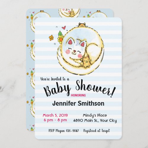 Cute Mama Cat and Kittens Baby Shower Invitations
