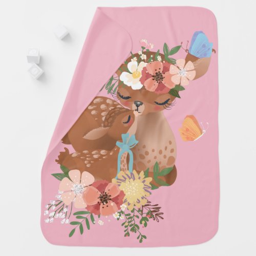 Cute mama deer with a little baby deer baby blanket