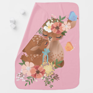 Cute mama deer with a little baby deer blanket