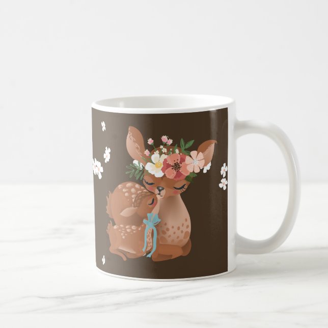 Cute Mama Deer With Her Baby T-Shirt Coffee Mug (Right)