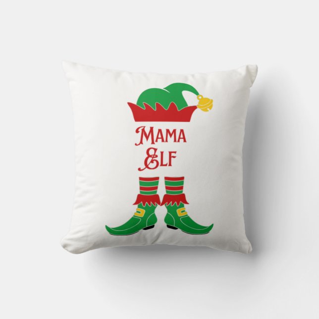 Cute Mama Elf Christmas Throw Pillow (Front)