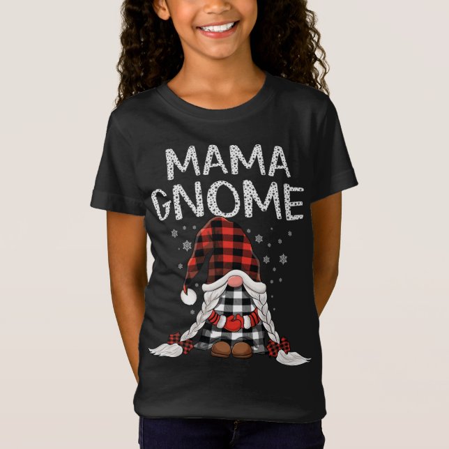 Cute Mama Gnomes check red Plaid pattern Christmas T-Shirt (Front)