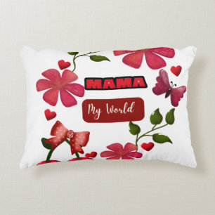 Cute Mama My World Floral Cherry Hearts Design S Accent Pillow