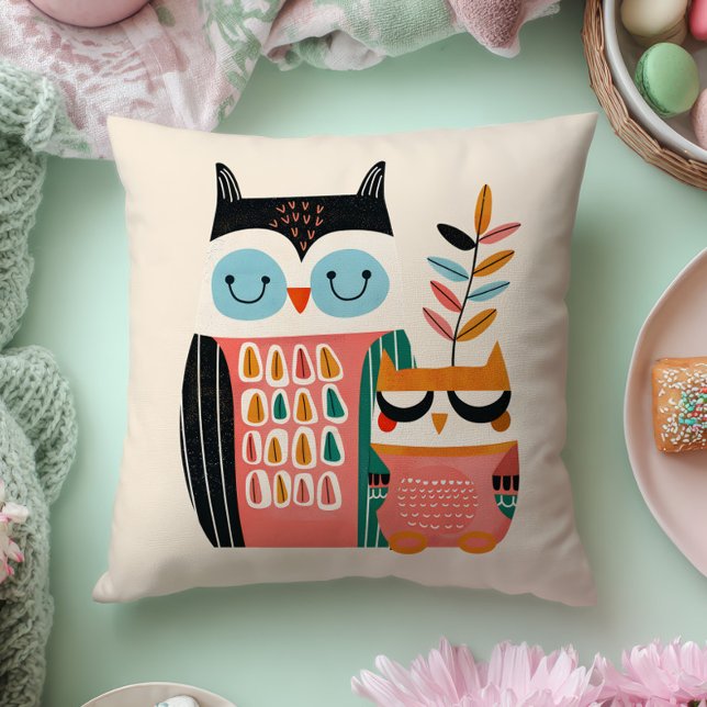 Cute Mama Owl& Baby Owlet Whimsical Nursery  Throw Pillow (Creator Uploaded)
