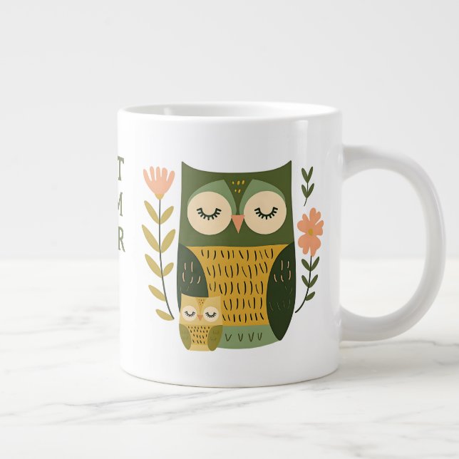 Cute Mama Owl& Owlet Best Mom Ever Mother's Day Giant Coffee Mug (Right)
