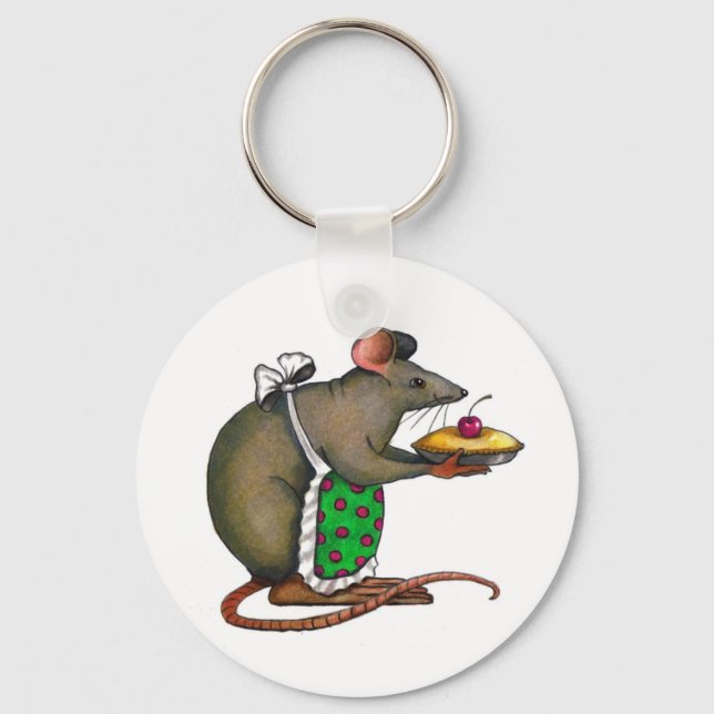 Cute Mama Rat With Pie: Drawing: Color Pencil Keychain (Front)