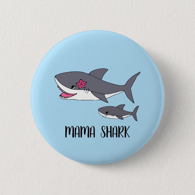 Cute Mama Shark and Baby Shark Button (Front)