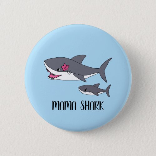 Cute Mama Shark and Baby Shark Button