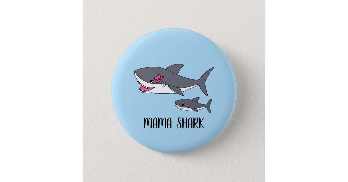 Cute Mama Shark and Baby Shark Button | Zazzle