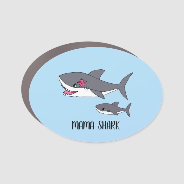 Cute Mama Shark and Baby Shark Car Magnet (Front)