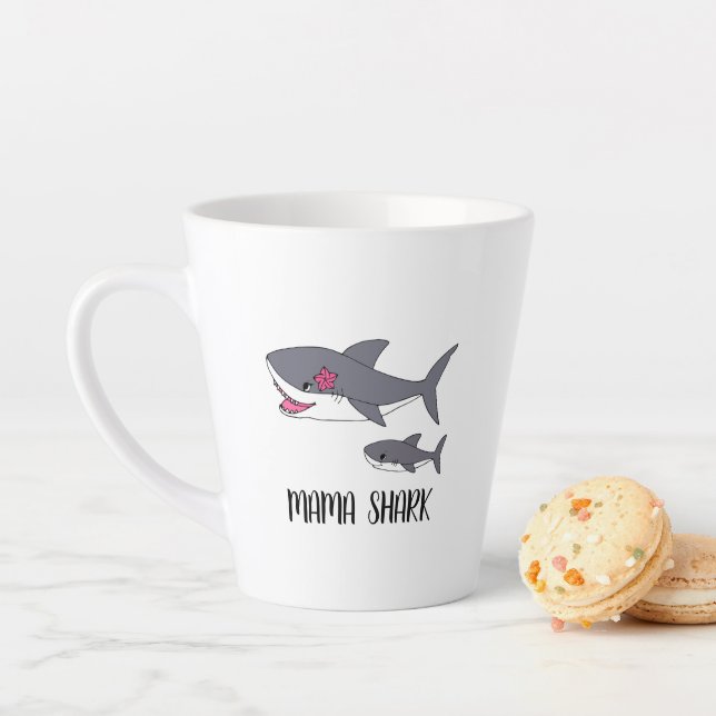 Cute Mama Shark and Baby Shark Latte Mug (In Situ)