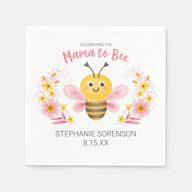 Cute Mama to Bee Baby Shower Napkins (Front)