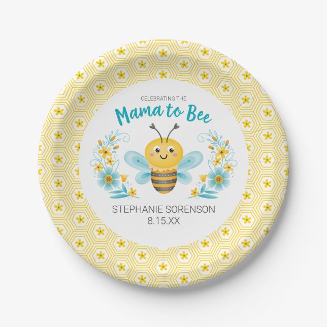 Cute Mama to Bee Baby Shower Paper Plates (Front)