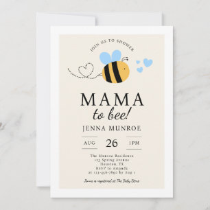 Cute Mama To Bee Blue Baby Shower Invitation