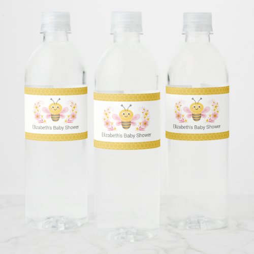 Cute Mama to Bee Yellow Pink Baby Shower Water Bottle Label