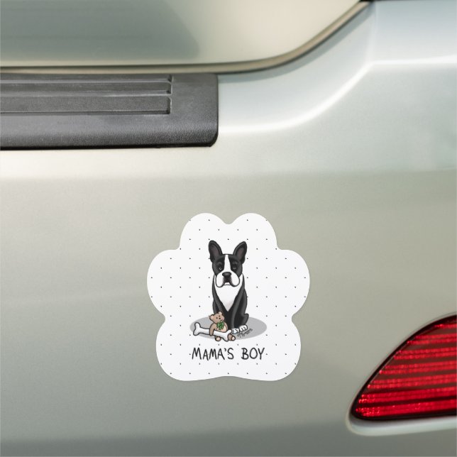 Cute Mama's Boy Boston Terrier (black) Car Magnet (In Situ)
