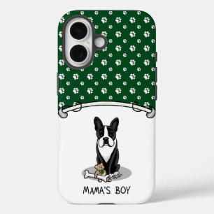 Cute Mama's Boy Boston Terrier (black) iPhone 16 Case