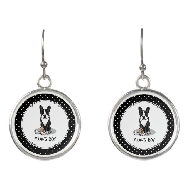 Cute Mama's Boy Boston Terrier (black) Earrings (Front)