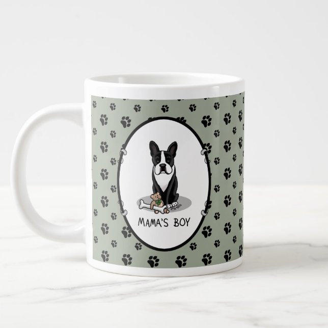 Cute Mama's Boy Boston Terrier (black) Giant Coffee Mug (Left)