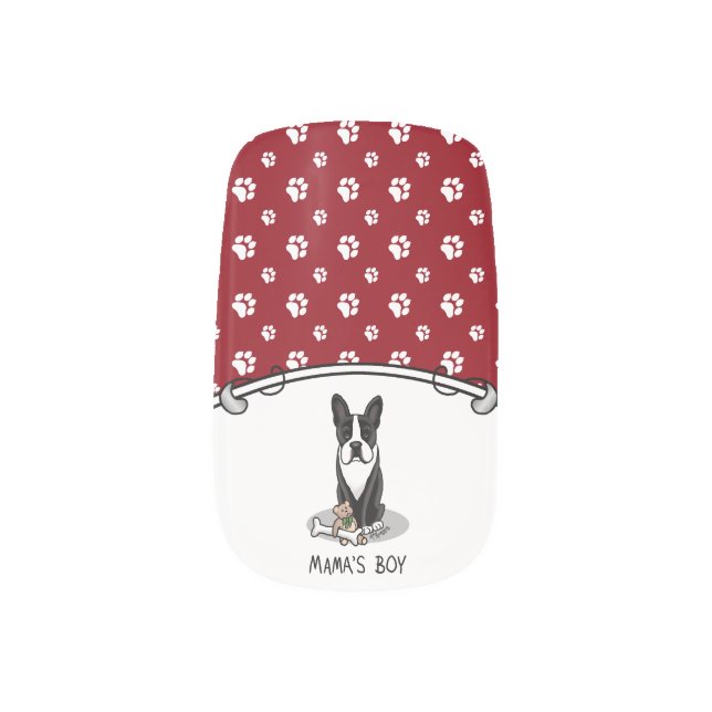 Cute Mama's Boy Boston Terrier (black) Minx Nail Art (Right Thumb)