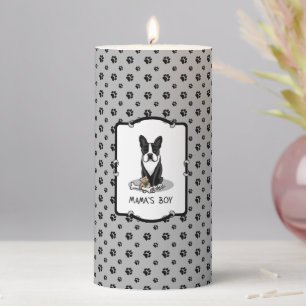 Cute Mama's Boy Boston Terrier Dog (black) Funny Pillar Candle