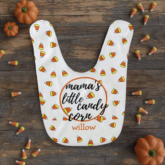 Cute Mama's Little Candy Corn Girl Halloween Baby Bib (A cute candy corn baby bib with space for your name)