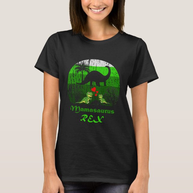 Cute Mamasaurus Rex Two kids Dinosaur Moms T-Shirt (Front)
