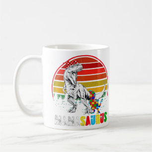 Cute Mamasaurus T rex Dinosaur Mama Autism Awarene Coffee Mug