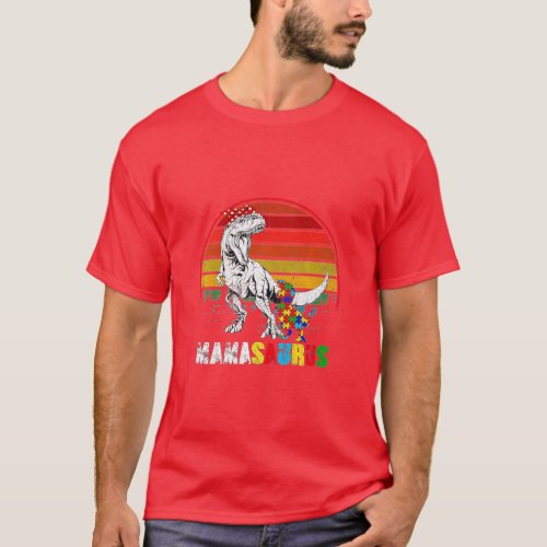 Cute Mamasaurus T rex Dinosaur Mama Autism Awarene T_Shirt