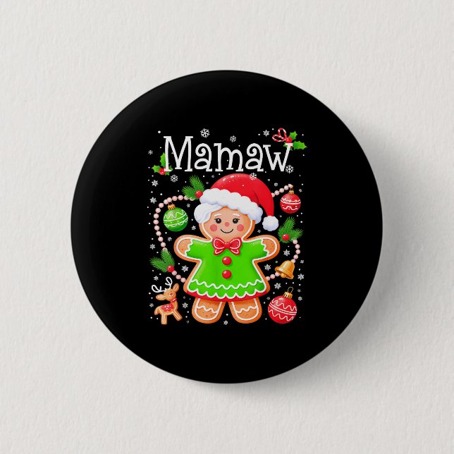 Cute Mamaw Gingerbread Family Matching Christmas C Button (Front)