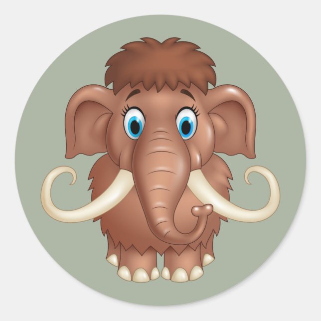 Cute Mammoth cartoon Classic Round Sticker (Front)
