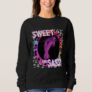 Cute Manatee 90s Nostalgia Rainbow Leopard Print T Sweatshirt