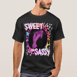 Cute Manatee 90s Nostalgia Rainbow Leopard Print T T-Shirt