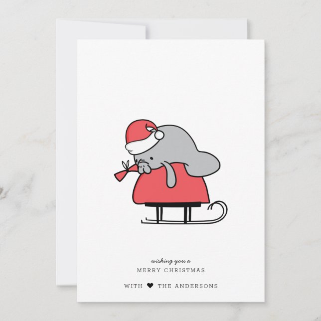 Cute Manatee Christmas Flat Photo Holiday Card (Front)