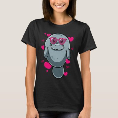 Cute Manatee  For Girls Heart Glasses Manatee Vale T-Shirt