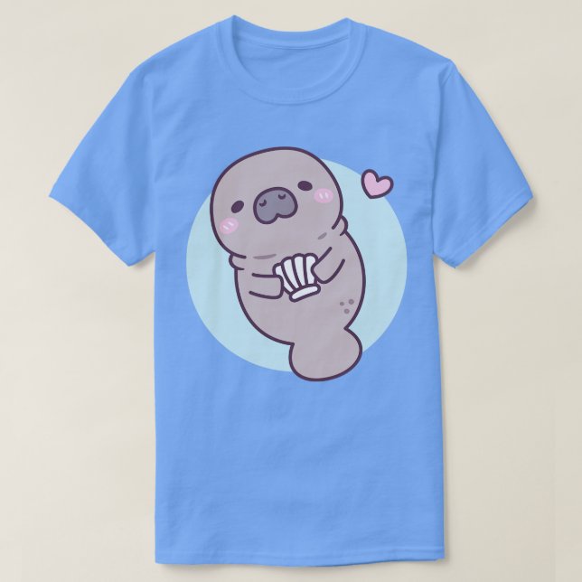 Cute Manatee Holding Seashell T-Shirt (Design Front)
