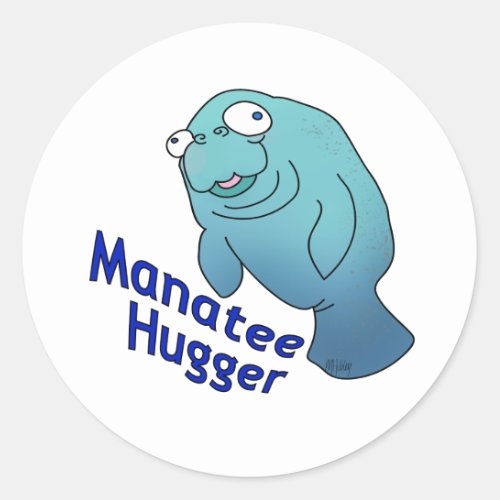 Cute Manatee Hugger Cartoon Animal Classic Round Sticker