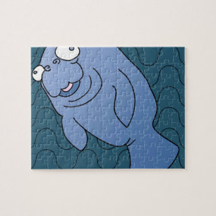 Cute Manatee Hugger Cartoon Animal Jigsaw Puzzle