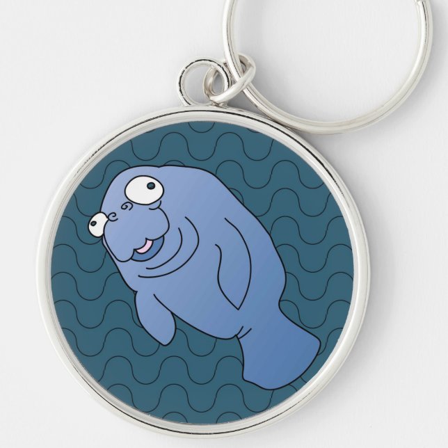 Cute Manatee Hugger Cartoon Animal Keychain (Front)