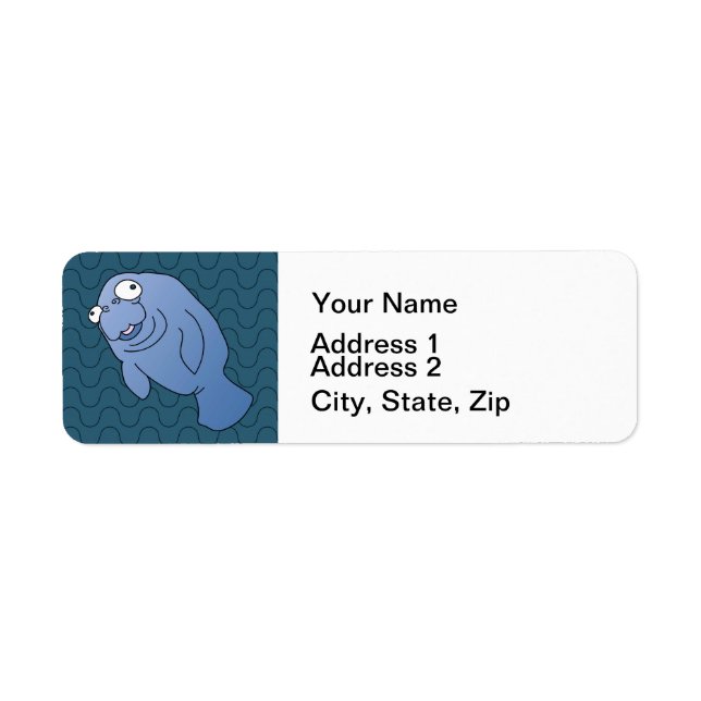 Cute Manatee Hugger Cartoon Animal Label (Front)