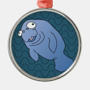 Cute Manatee Hugger Cartoon Animal Metal Ornament