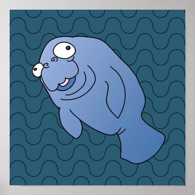 Cute Manatee Hugger Cartoon Animal Poster (Front)