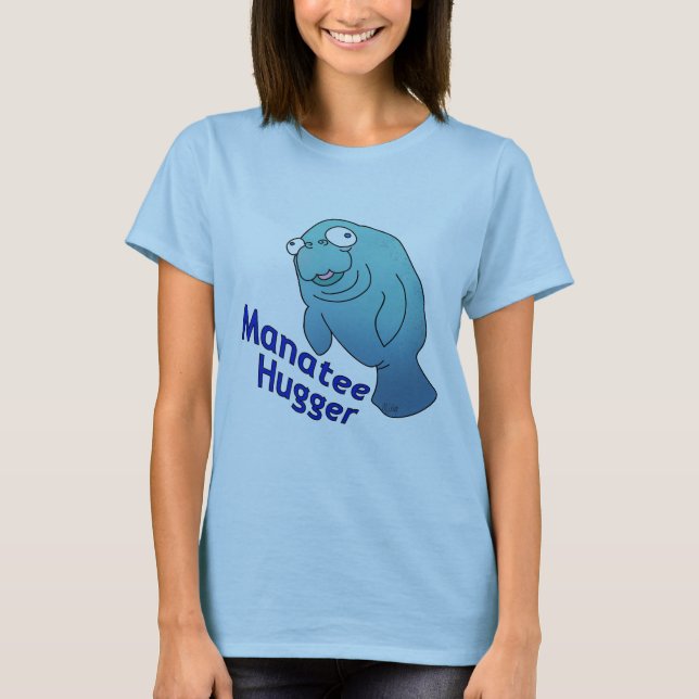 Cute Manatee Hugger Cartoon Animal T-Shirt (Front)