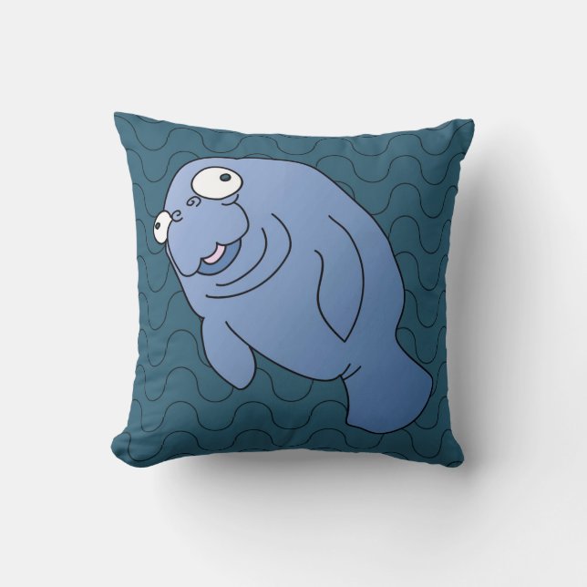 Cute Manatee Hugger Cartoon Animal Throw Pillow (Front)