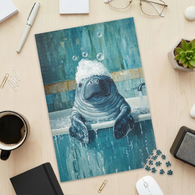 Cute Manatee in Bubble Bath Jigsaw Puzzle (Creator Uploaded)