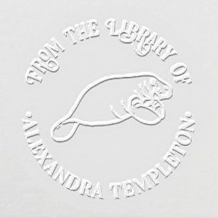 Cute Manatee Sea Cow Round Library Book Name Embosser