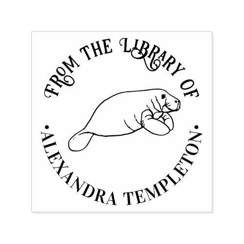 Cute Manatee Sea Cow Round Library Book Name Self_inking Stamp