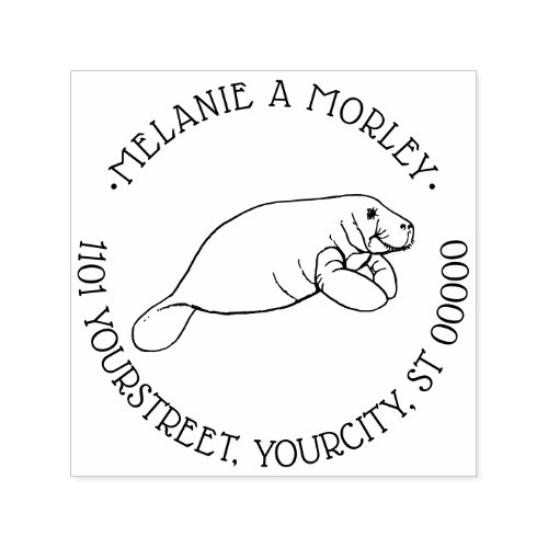 Cute Manatee Sea Cow Round Name Return Address Self_inking Stamp