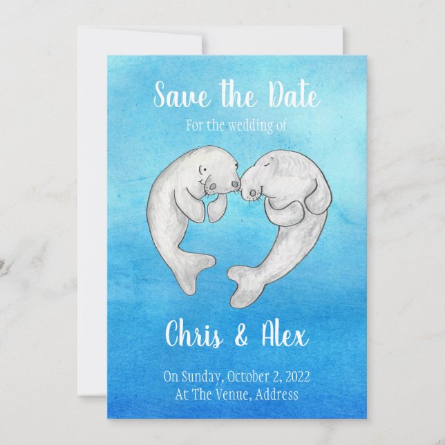 Cute manatees save the date invitation (Front)